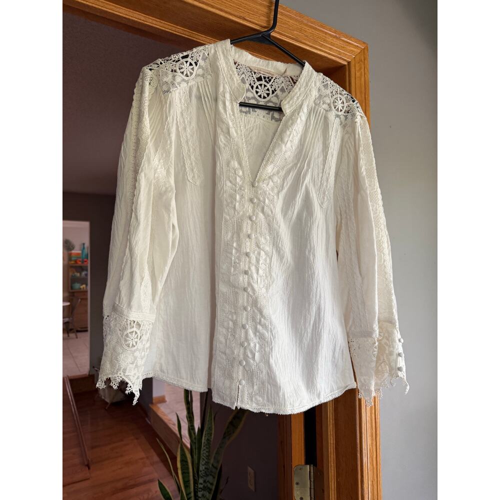 Soft Surroundings white Ivory Lacey blouse womens XL